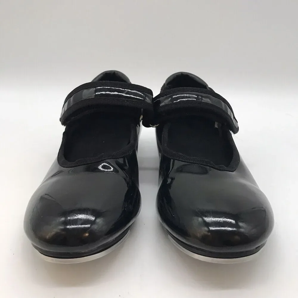 Danskin Freestyle Tap Dance Shoes Girls 13 Black Patent Leather Hook Loop Strap